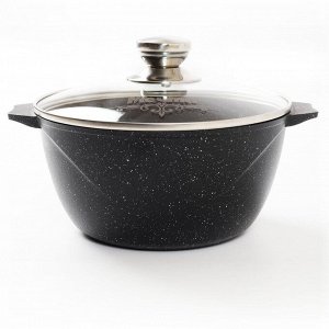 Кастрюля алюминий, антипригарное покрытие, 2 л, с крышкой, крышка стекло, Мечта, Гранит black Induction, 42802И, индукция