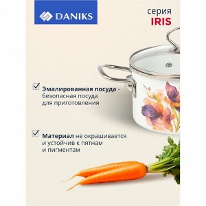 Кастрюля эмалированная сталь, 2 л, крышка стекло, цилиндрическая, Daniks, Iris, Y4-9062, индукция