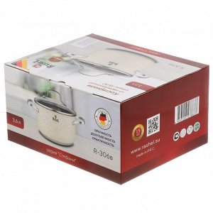 Кастрюля нержавеющая сталь, 3.6 л, крышка стекло, RasheL, R-306в, индукция