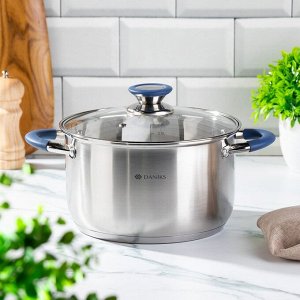 Кастрюля нержавеющая сталь, 4.75 л, крышка стекло, Daniks, Сиена, SD-A93-22, индукция