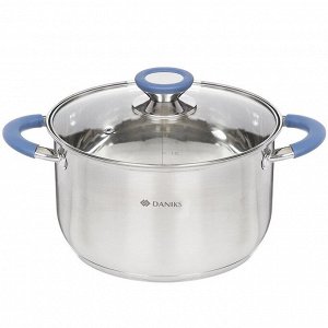 Кастрюля нержавеющая сталь, 4.75 л, крышка стекло, Daniks, Сиена, SD-A93-22, индукция