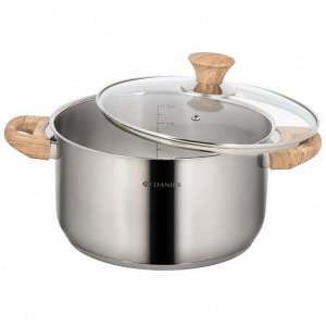 Кастрюля нержавеющая сталь, 6 л, с крышкой, крышка стекло, Daniks, Осло, GS-01147-24CA, индукция