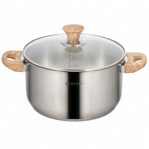 Кастрюля нержавеющая сталь, 6 л, с крышкой, крышка стекло, Daniks, Осло, GS-01147-24CA, индукция