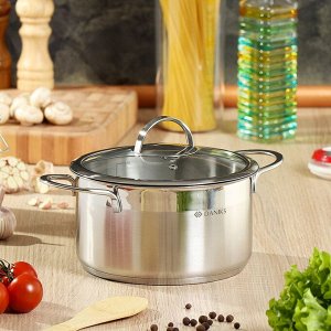 Кастрюля нержавеющая сталь, 3.4 л, крышка стекло, Daniks, Бонн, GS-01319-20CA, индукция