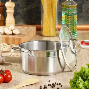 Кастрюля нержавеющая сталь, 3.4 л, крышка стекло, Daniks, Бонн, GS-01319-20CA, индукция