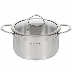Кастрюля нержавеющая сталь, 3.4 л, крышка стекло, Daniks, Бонн, GS-01319-20CA, индукция