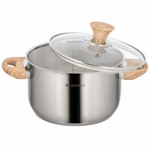 Кастрюля нержавеющая сталь, 3.9 л, с крышкой, крышка стекло, Daniks, Осло, GS-01147-20CA, индукция