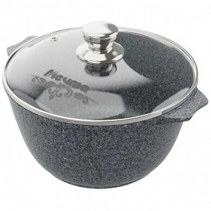 Кастрюля алюминий, антипригарное покрытие, 4 л, с крышкой, крышка стекло, Мечта, Premium grey, 44901, серая