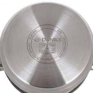 Кастрюля нержавеющая сталь, 2.9 л, с крышкой, крышка стекло, Daniks, Осло, GS-01147-18CA, индукция