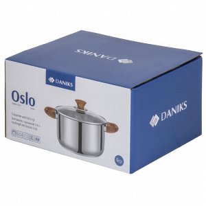 Кастрюля нержавеющая сталь, 3.9 л, с крышкой, крышка стекло, Daniks, Осло, GS-01147-20CA, индукция