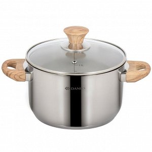 Кастрюля нержавеющая сталь, 3.9 л, с крышкой, крышка стекло, Daniks, Осло, GS-01147-20CA, индукция