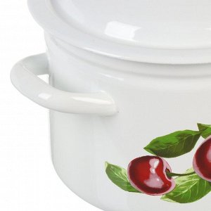 Кастрюля эмалированная сталь, 4 л, с крышкой, крышка сталь, цилиндрическая, Керченский металлургический завод, Вишневый сад, 41704-142/6-У4, белая