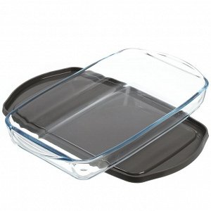 Форма для запекания стекло, 19х33.6х5 см, 1.95 л, прямоугольная, с крышкой, Borcam, 59006GREY