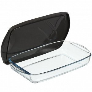 Форма для запекания стекло, 19х33.6х5 см, 1.95 л, прямоугольная, с крышкой, Borcam, 59006GREY