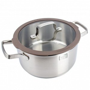 Кастрюля нержавеющая сталь, 2.9 л, с крышкой, крышка стекло, Taller, TR-17353, 17353, индукция