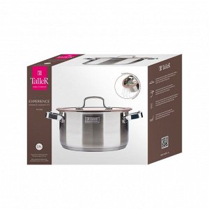 Кастрюля нержавеющая сталь, 2.9 л, с крышкой, крышка стекло, Taller, TR-17353, 17353, индукция