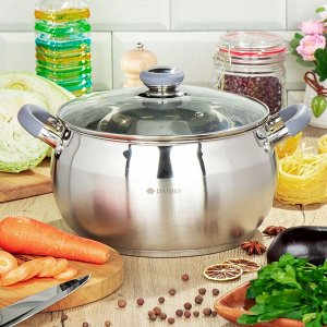 Кастрюля нержавеющая сталь, 6.5 л, крышка стекло, Daniks, Модерн серый, SD-24N, индукция