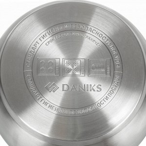 Кастрюля нержавеющая сталь, 6.5 л, крышка стекло, Daniks, Модерн серый, SD-24N, индукция