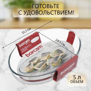 Форма для запекания стекло, 24.5х35.1 см, 3 л, овальная, Borcam, 59074