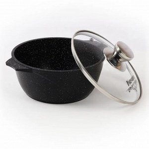 Кастрюля алюминий, антипригарное покрытие, 2 л, с крышкой, крышка стекло, Мечта, Гранит black, 42802