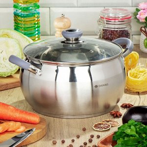 Кастрюля нержавеющая сталь, 6.5 л, крышка стекло, Daniks, Модерн серый, SD-24N, индукция