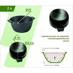 Кастрюля алюминий, антипригарное покрытие, 2 л, с крышкой, крышка стекло, Мечта, Гранит black, 42802