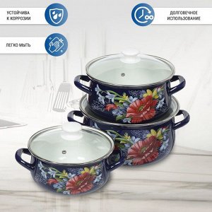 Набор посуды эмалированная сталь, 6 предметов, кастрюли 2,3,4 л, Керченский металлургический завод, Апрель-Экстра