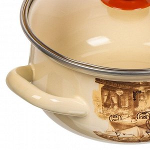 Кастрюля эмалированная сталь, 2 л, с крышкой, крышка стекло, с декором, сферический, Керченский металлургический завод, Сомелье, 61904-102/4.02-У4, в ассортименте