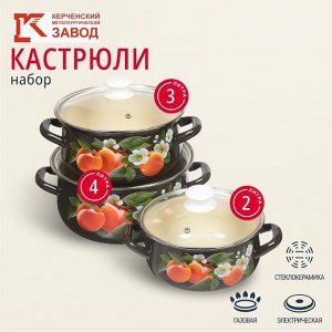 Набор посуды эмалированная сталь, 6 предметов, кастрюли 2,3,4 л., МП, Керченский металлургический завод, Абрикос-Экстра