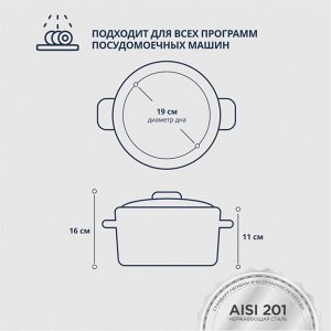 Кастрюля нержавеющая сталь, 2.7 л, с крышкой, крышка стекло, DNN3, SD-A17-18