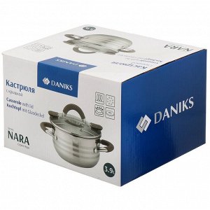 Кастрюля нержавеющая сталь, 3.9 л, крышка стекло, Daniks, Нара, GS-01413HY-20CA-2, серебристая, индукция