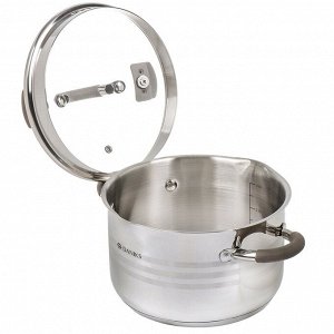 Кастрюля нержавеющая сталь, 3.9 л, крышка стекло, Daniks, Нара, GS-01413HY-20CA-2, серебристая, индукция