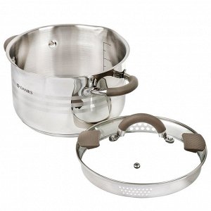 Кастрюля нержавеющая сталь, 3.9 л, крышка стекло, Daniks, Нара, GS-01413HY-20CA-2, серебристая, индукция