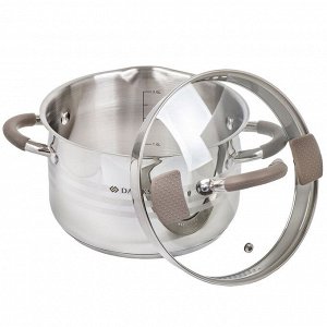 Кастрюля нержавеющая сталь, 3.9 л, крышка стекло, Daniks, Нара, GS-01413HY-20CA-2, серебристая, индукция