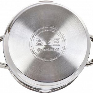 Кастрюля нержавеющая сталь, 3.9 л, крышка стекло, Daniks, Нара, GS-01413HY-20CA-2, серебристая, индукция