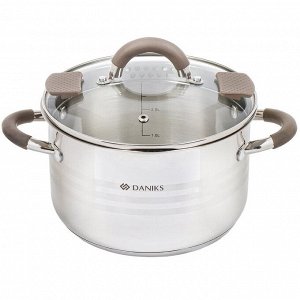 Кастрюля нержавеющая сталь, 3.9 л, крышка стекло, Daniks, Нара, GS-01413HY-20CA-2, серебристая, индукция