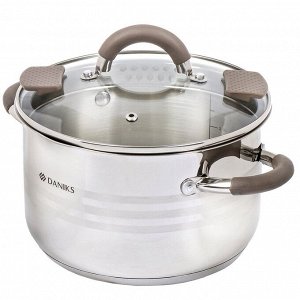 Кастрюля нержавеющая сталь, 3.9 л, крышка стекло, Daniks, Нара, GS-01413HY-20CA-2, серебристая, индукция