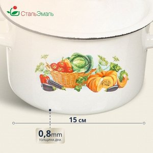 Кастрюля эмалированная сталь, 1.5 л, с крышкой, крышка сталь, цилиндрическая, СтальЭмаль, 1с15с/1, в ассортименте, индукция