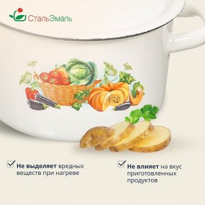 Кастрюля эмалированная сталь, 1.5 л, с крышкой, крышка сталь, цилиндрическая, СтальЭмаль, 1с15с/1, в ассортименте, индукция