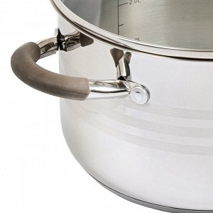 Кастрюля нержавеющая сталь, 3.9 л, крышка стекло, Daniks, Нара, GS-01413HY-20CA-2, серебристая, индукция