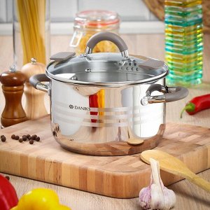 Кастрюля нержавеющая сталь, 3.9 л, крышка стекло, Daniks, Нара, GS-01413HY-20CA-2, серебристая, индукция