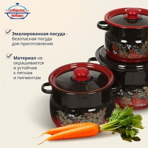 Набор посуды эмалированная сталь, 6 предметов, кастрюли 4,5.5,8 л, Сибирские товары, Рябинка 11, N11L05