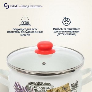 Кастрюля эмалированная сталь, 4 л, крышка стекло, сферический, Сантэкс, Прованс, 1-2440112, индукция