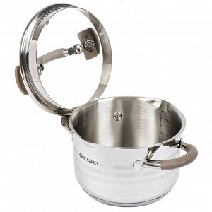 Кастрюля нержавеющая сталь, 2.1 л, с крышкой, крышка стекло, Daniks, Нара, GS-01413HY-16CA-2, серебристая, индукция