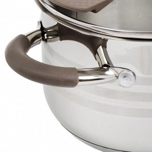 Кастрюля нержавеющая сталь, 2.1 л, с крышкой, крышка стекло, Daniks, Нара, GS-01413HY-16CA-2, серебристая, индукция
