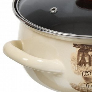 Кастрюля эмалированная сталь, 1.5 л, крышка стекло, с декором, сферический, Керченский металлургический завод, Сомелье, 61904-082/4.02