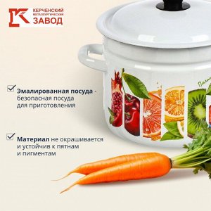 Кастрюля эмалированная сталь, 6 л, с крышкой, крышка сталь, цилиндрическая, Керченский металлургический завод, Палитра вкуса, 41804-182/6-У4, белая