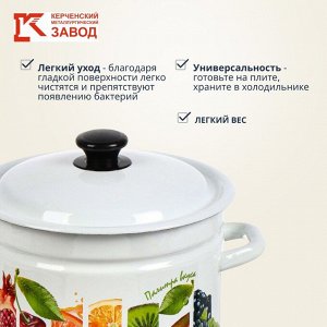 Кастрюля эмалированная сталь, 6 л, с крышкой, крышка сталь, цилиндрическая, Керченский металлургический завод, Палитра вкуса, 41804-182/6-У4, белая