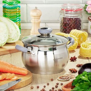 Кастрюля нержавеющая сталь, 2 л, крышка стекло, Daniks, Модерн серый, SD-16N, индукция
