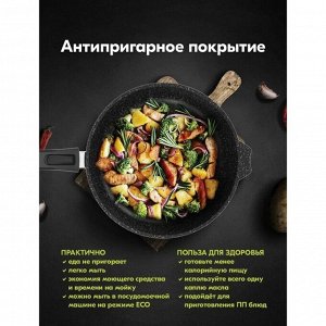 Сковорода литой алюминий, 28 см, антипригарное покрытие, Мечта, Гранит black Induction Pro, съемная ручка, индукция, 028802И